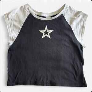 Divided Black and White Star Print T-Shirt